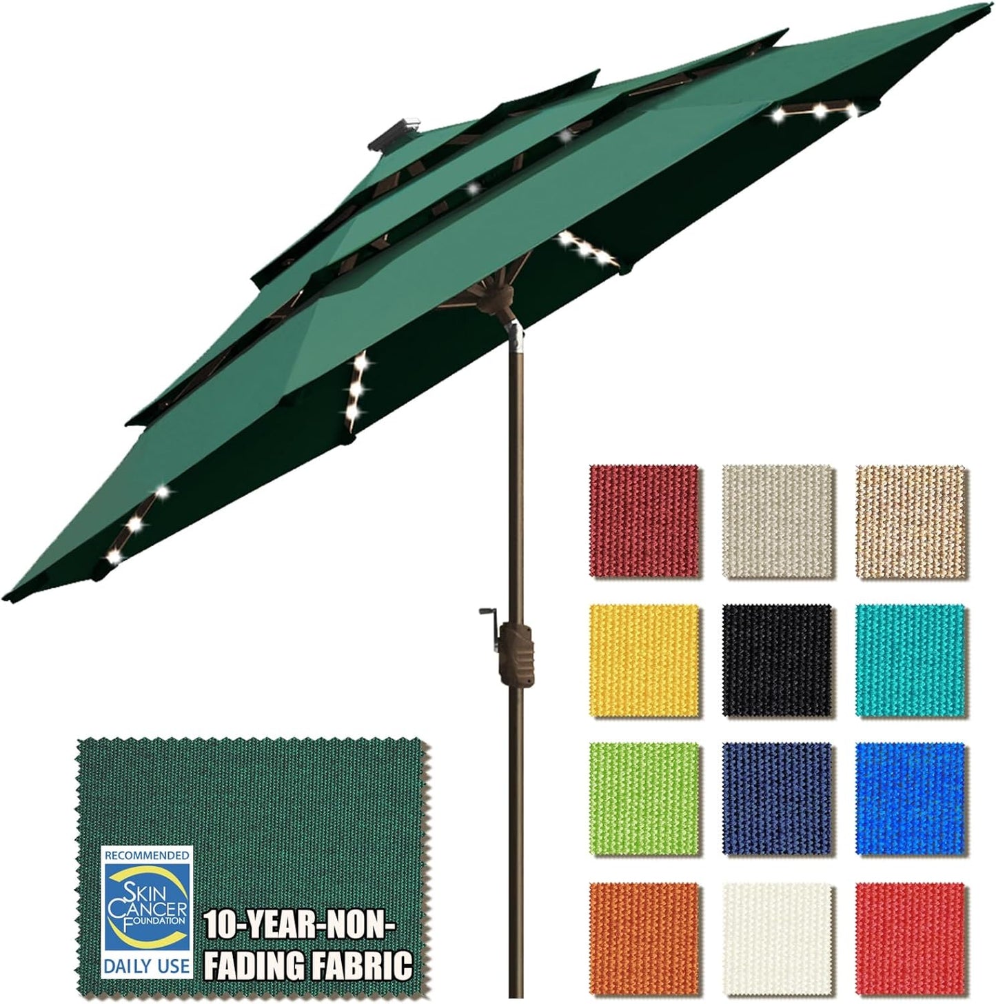 SUNGUARD UMBRELLAS Solar LED Patio Umbrella, 80-Light Acrylic Market Umbrella with Crank and Tilt