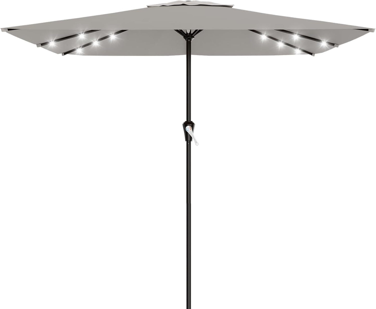 SUNGUARD UMBRELLAS Rectangular Solar LED Patio Umbrella, 16-Light Vented Canopy with Crank Tilt