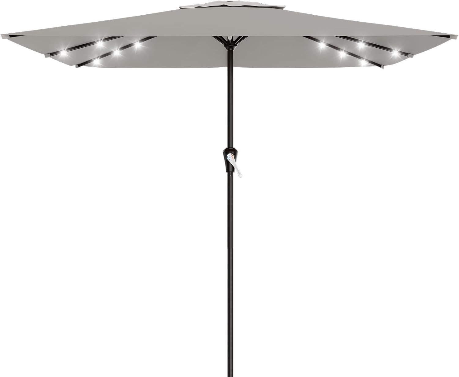 SUNGUARD UMBRELLAS Rectangular Solar LED Patio Umbrella, 16-Light Vented Canopy with Crank Tilt