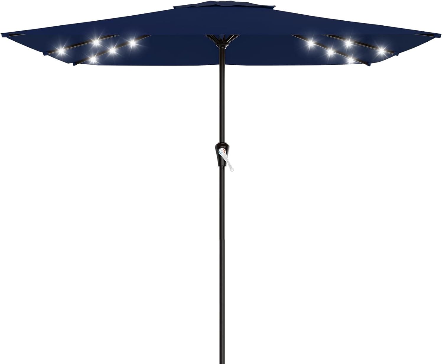 SUNGUARD UMBRELLAS Rectangular Solar LED Patio Umbrella, 16-Light Vented Canopy with Crank Tilt - Khaki / 11 Ft