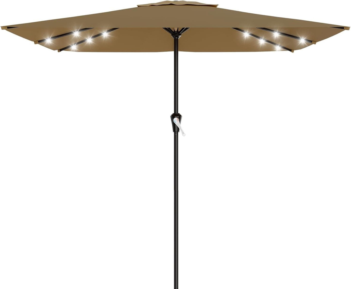 SUNGUARD UMBRELLAS Rectangular Solar LED Patio Umbrella, 16-Light Vented Canopy with Crank Tilt - Cream-White / 6.5 X 10 Ft