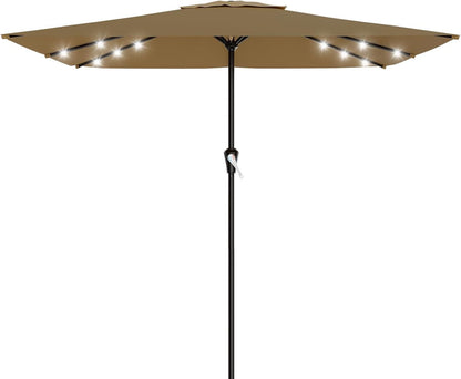 SUNGUARD UMBRELLAS Rectangular Solar LED Patio Umbrella, 16-Light Vented Canopy with Crank Tilt - Cream-White / 6.5 X 10 Ft