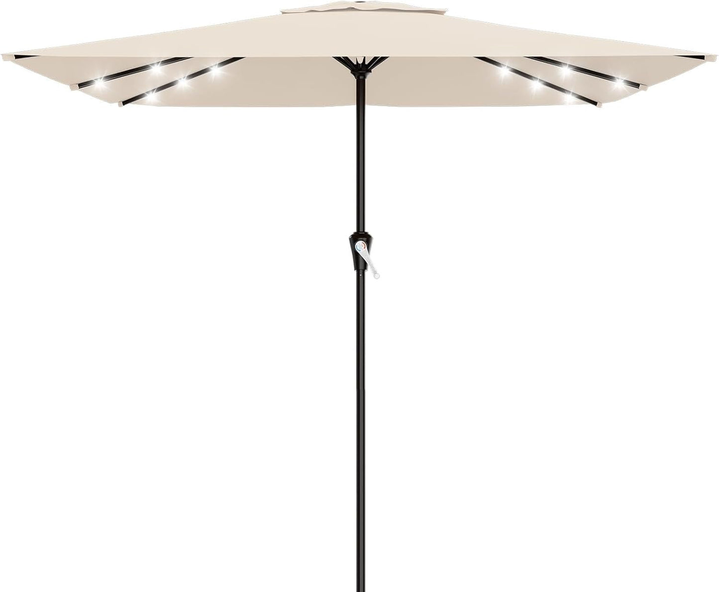 SUNGUARD UMBRELLAS Rectangular Solar LED Patio Umbrella, 16-Light Vented Canopy with Crank Tilt - Rose Pink / 9 Ft