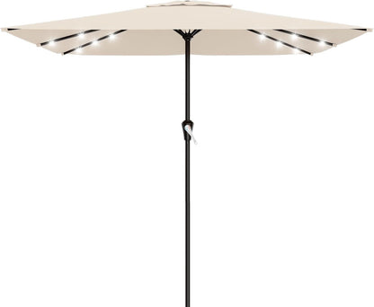 SUNGUARD UMBRELLAS Rectangular Solar LED Patio Umbrella, 16-Light Vented Canopy with Crank Tilt - Rose Pink / 9 Ft