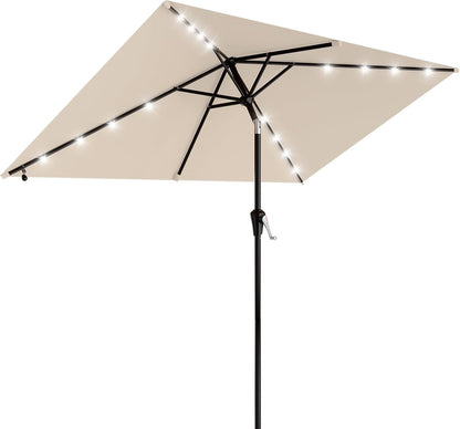 SUNGUARD UMBRELLAS Rectangular Solar LED Patio Umbrella, 16-Light Vented Canopy with Crank Tilt - Apple Green / 8 X 10 Ft
