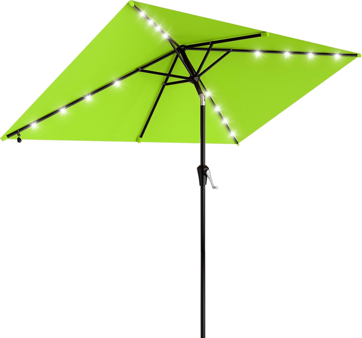 SUNGUARD UMBRELLAS Rectangular Solar LED Patio Umbrella, 16-Light Vented Canopy with Crank Tilt - Red / 9 Ft