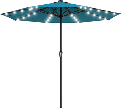 SUNGUARD UMBRELLAS Rectangular Solar LED Patio Umbrella, 16-Light Vented Canopy with Crank Tilt - Purple / 9 Ft