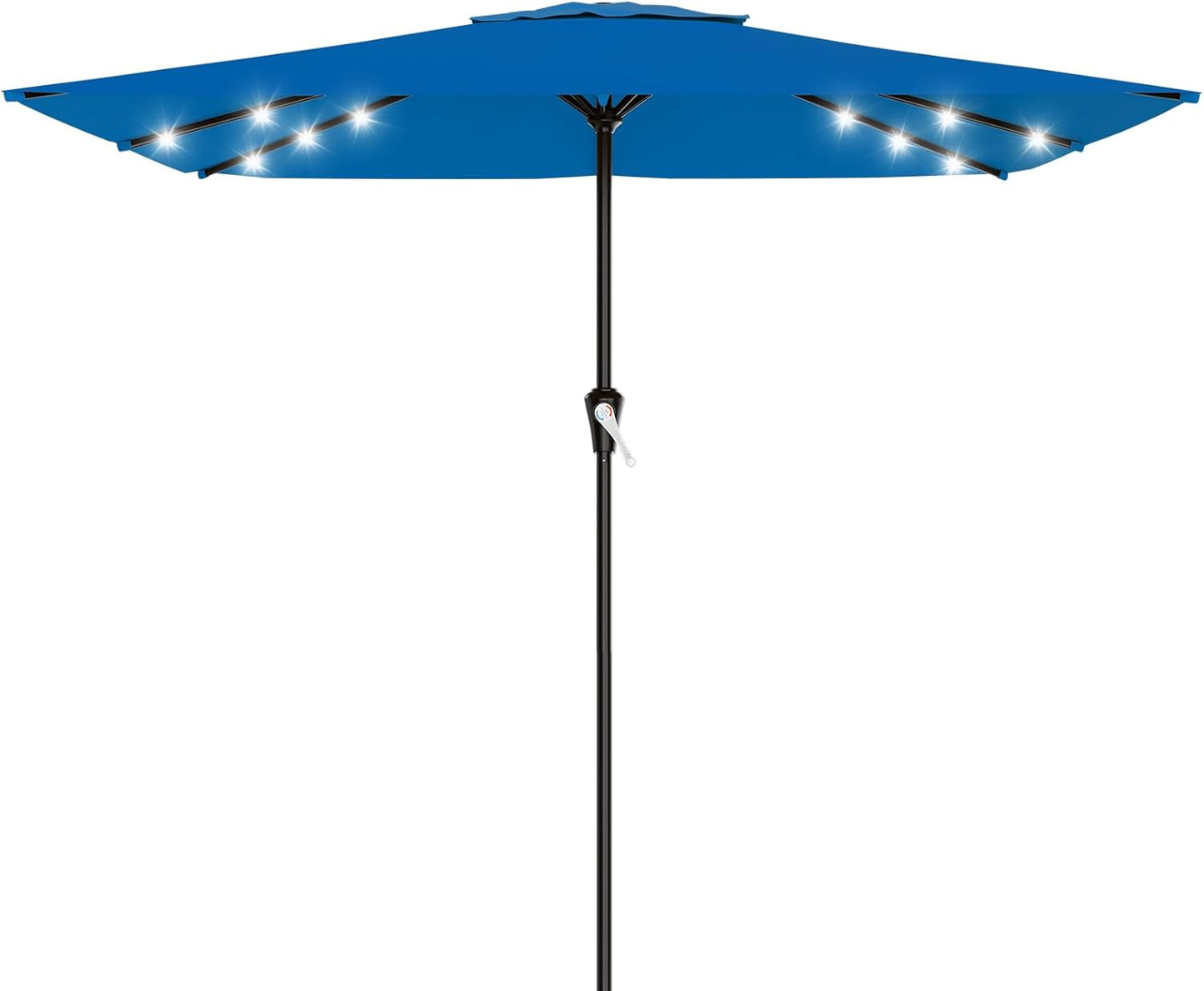 SUNGUARD UMBRELLAS Rectangular Solar LED Patio Umbrella, 16-Light Vented Canopy with Crank Tilt - Yellow / 9 Ft