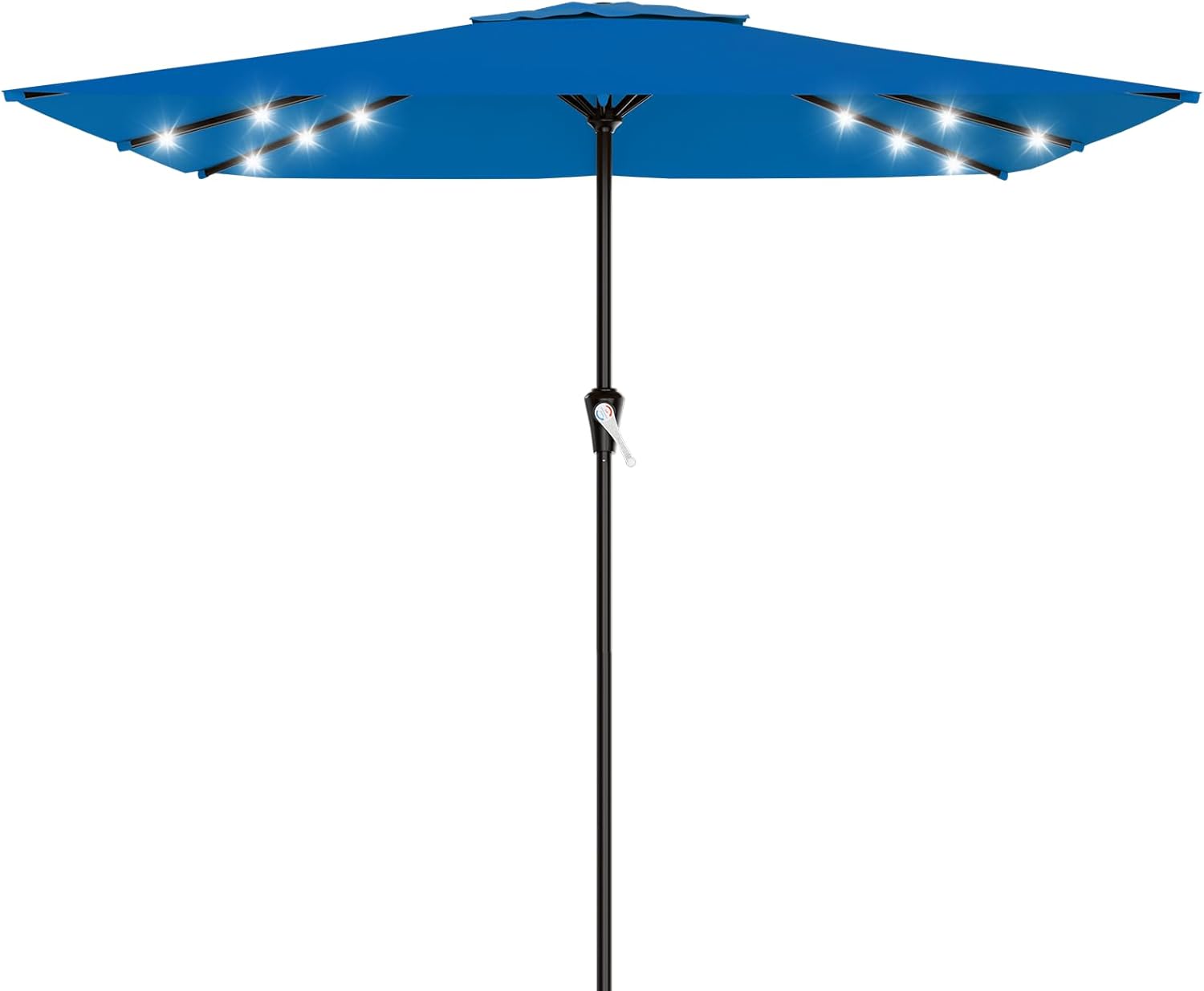 SUNGUARD UMBRELLAS Rectangular Solar LED Patio Umbrella, 16-Light Vented Canopy with Crank Tilt - Yellow / 9 Ft