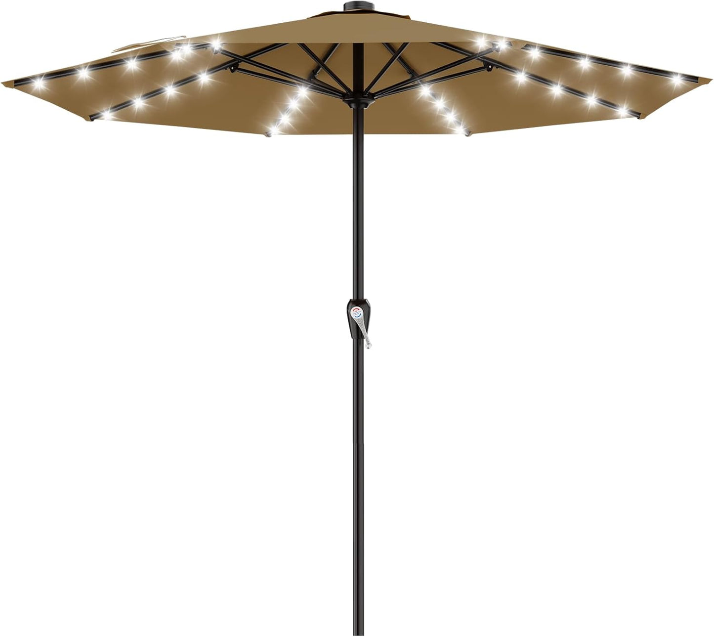 SUNGUARD UMBRELLAS Rectangular Solar LED Patio Umbrella, 16-Light Vented Canopy with Crank Tilt - Light Gray / 12 Ft