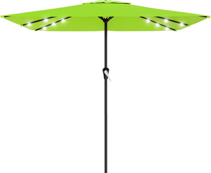 SUNGUARD UMBRELLAS Rectangular Solar LED Patio Umbrella, 16-Light Vented Canopy with Crank Tilt - Dark Red / 9 Ft
