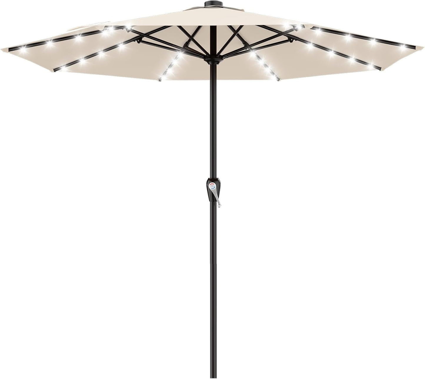 SUNGUARD UMBRELLAS Rectangular Solar LED Patio Umbrella, 16-Light Vented Canopy with Crank Tilt - Brown / 9 Ft
