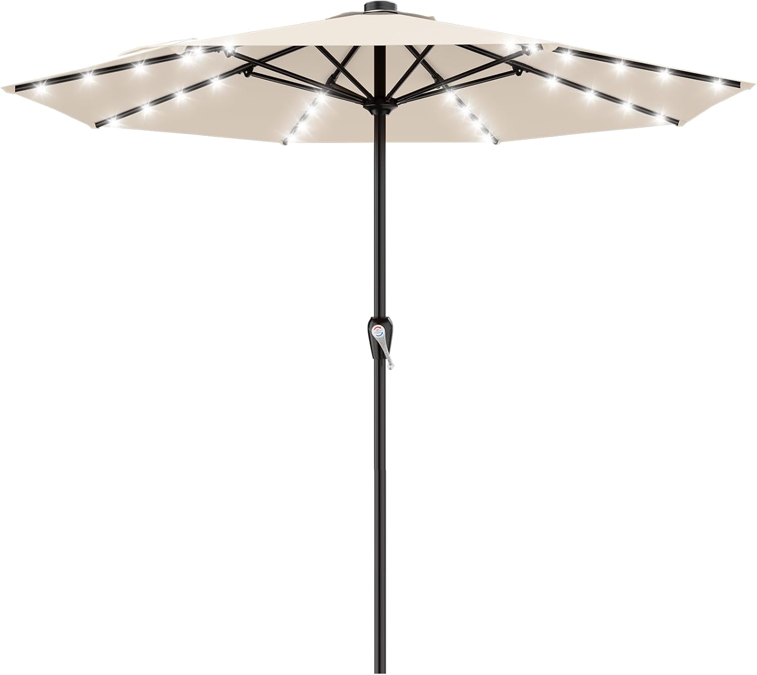 SUNGUARD UMBRELLAS Rectangular Solar LED Patio Umbrella, 16-Light Vented Canopy with Crank Tilt - Brown / 9 Ft