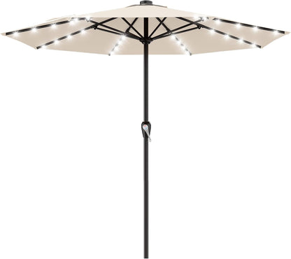 SUNGUARD UMBRELLAS Rectangular Solar LED Patio Umbrella, 16-Light Vented Canopy with Crank Tilt - Brown / 9 Ft