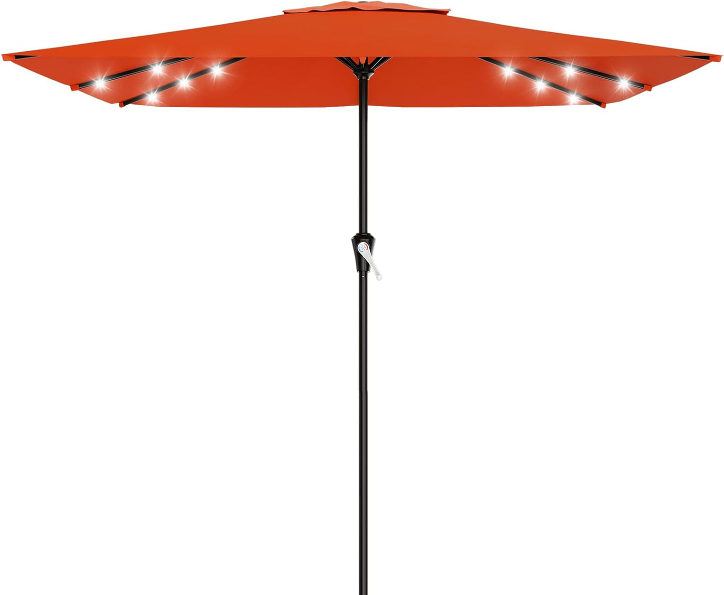 SUNGUARD UMBRELLAS Rectangular Solar LED Patio Umbrella, 16-Light Vented Canopy with Crank Tilt - Cream-White / 8 X 10 Ft