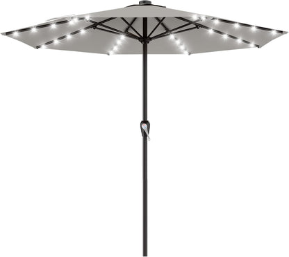 SUNGUARD UMBRELLAS Rectangular Solar LED Patio Umbrella, 16-Light Vented Canopy with Crank Tilt - Beige / 9 Ft