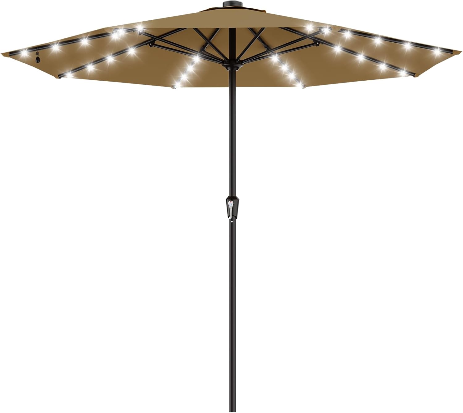 SUNGUARD UMBRELLAS Rectangular Solar LED Patio Umbrella, 16-Light Vented Canopy with Crank Tilt - Light Gray / 9 Ft