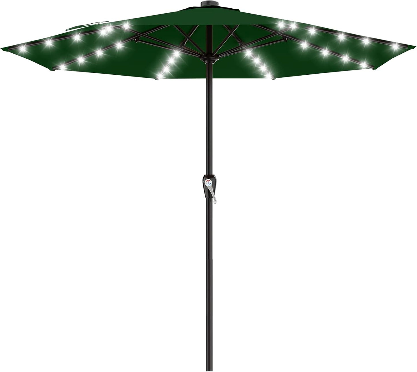 SUNGUARD UMBRELLAS Rectangular Solar LED Patio Umbrella, 16-Light Vented Canopy with Crank Tilt - Black / 9 Ft