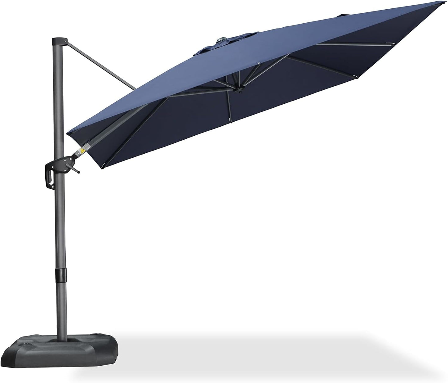 SUNGUARD UMBRELLAS Square Cantilever Patio Umbrella, 360-Degree Rotating Offset Umbrella with Aluminum Frame - Navy Blue / 11 Feet / Standard