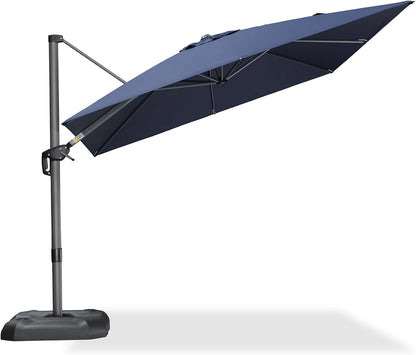 SUNGUARD UMBRELLAS Square Cantilever Patio Umbrella, 360-Degree Rotating Offset Umbrella with Aluminum Frame - Navy Blue / 11 Feet / Standard