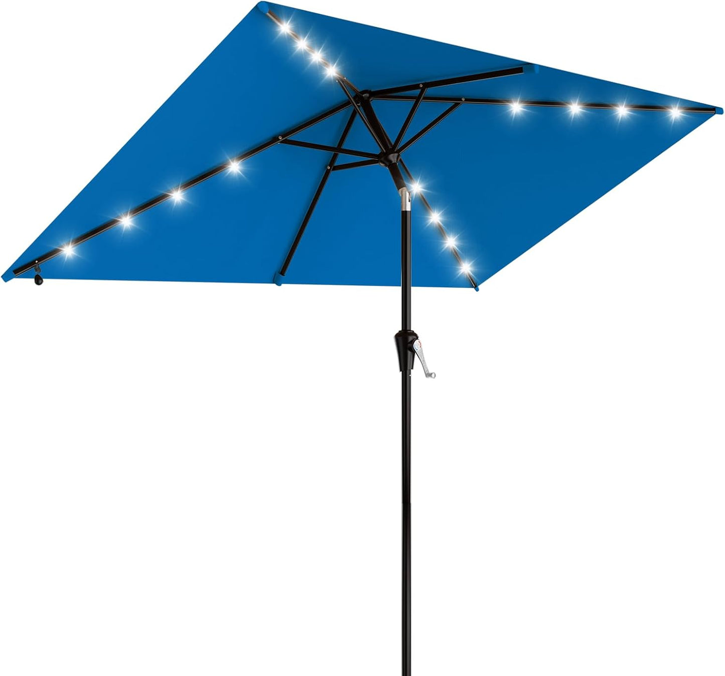 SUNGUARD UMBRELLAS Rectangular Solar LED Patio Umbrella, 16-Light Vented Canopy with Crank Tilt - Apple Green / 9 Ft