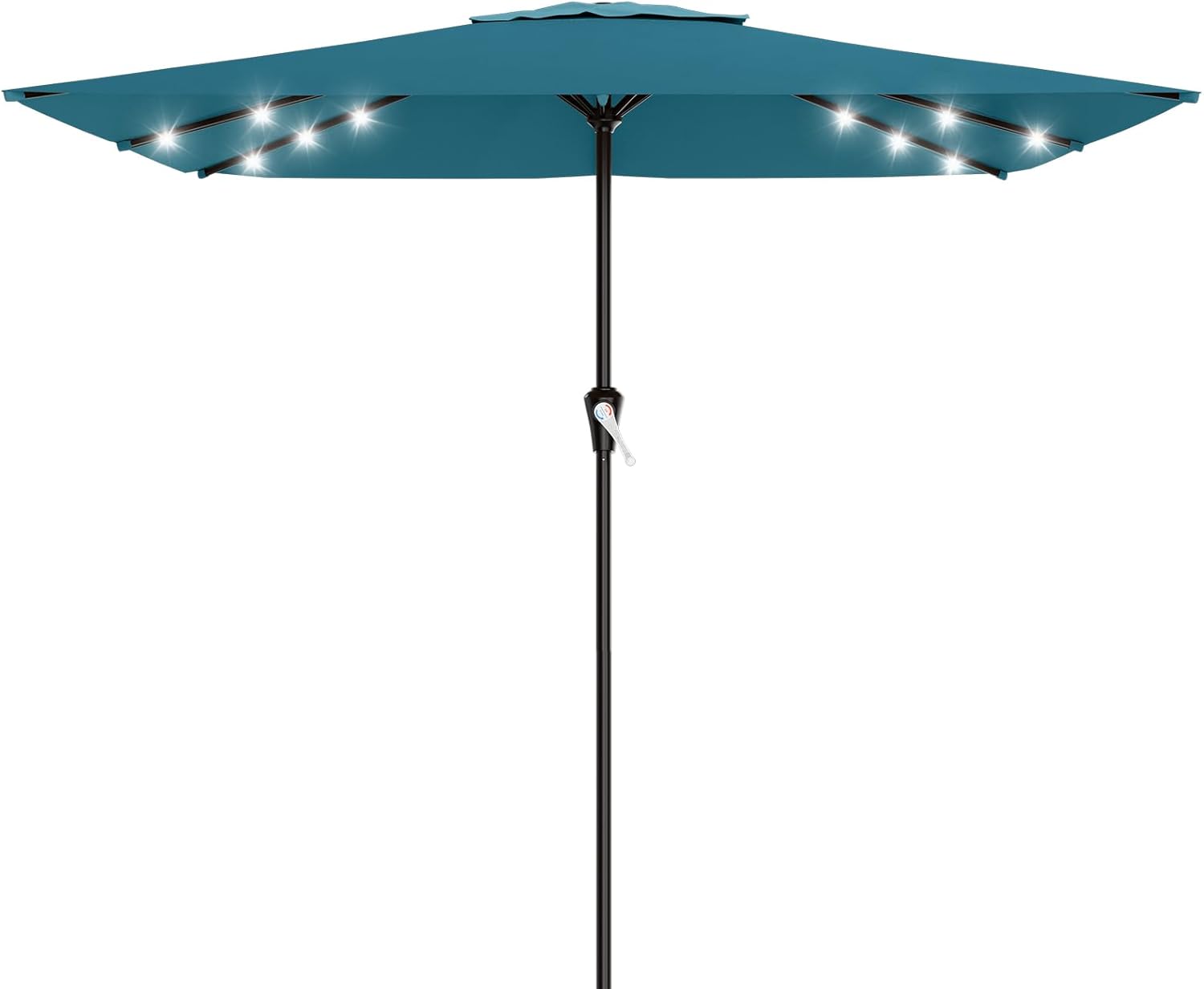 SUNGUARD UMBRELLAS Rectangular Solar LED Patio Umbrella, 16-Light Vented Canopy with Crank Tilt - Dark Green / 8 X 10 Ft