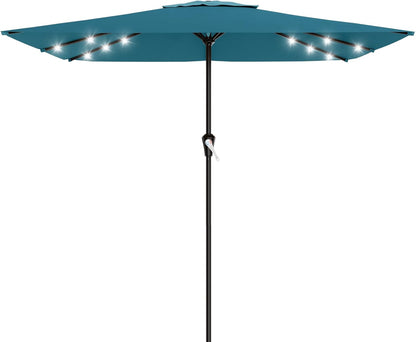 SUNGUARD UMBRELLAS Rectangular Solar LED Patio Umbrella, 16-Light Vented Canopy with Crank Tilt - Dark Green / 8 X 10 Ft