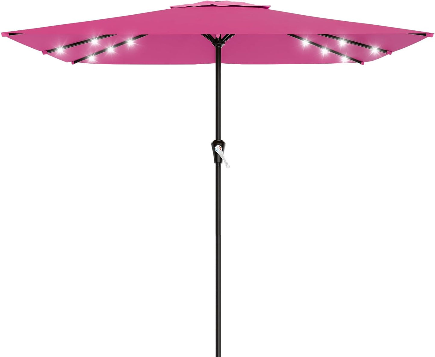 SUNGUARD UMBRELLAS Rectangular Solar LED Patio Umbrella, 16-Light Vented Canopy with Crank Tilt - Lake Blue / 8 X 10 Ft