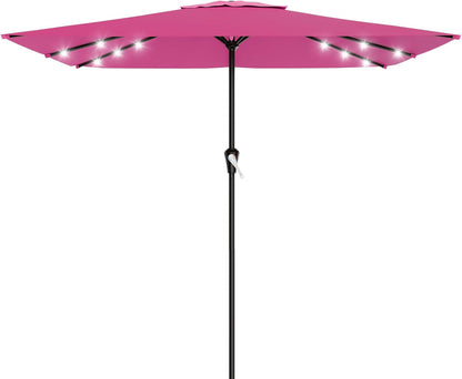 SUNGUARD UMBRELLAS Rectangular Solar LED Patio Umbrella, 16-Light Vented Canopy with Crank Tilt - Lake Blue / 8 X 10 Ft