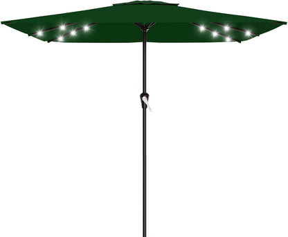SUNGUARD UMBRELLAS Rectangular Solar LED Patio Umbrella, 16-Light Vented Canopy with Crank Tilt - Apple Green / 11 Ft