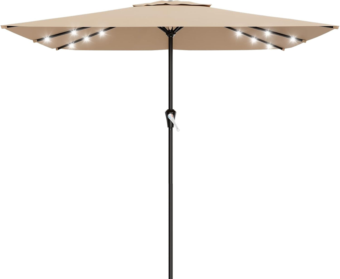 SUNGUARD UMBRELLAS Rectangular Solar LED Patio Umbrella, 16-Light Vented Canopy with Crank Tilt