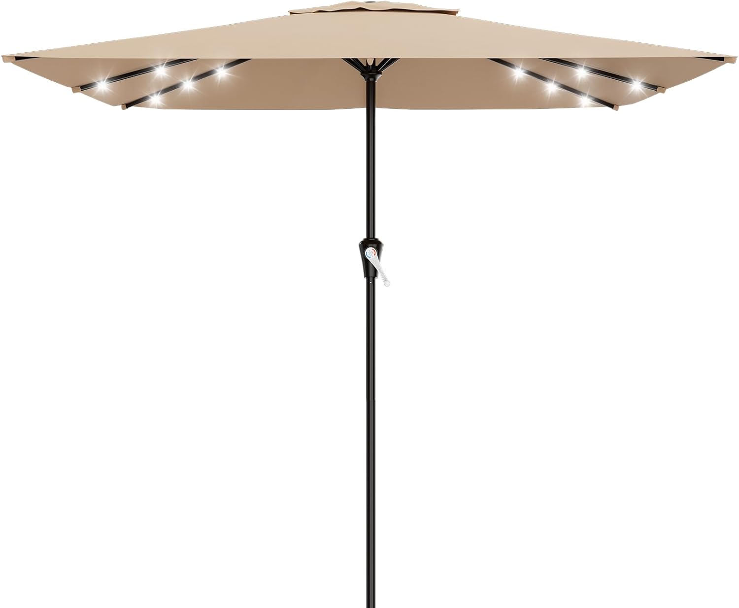 SUNGUARD UMBRELLAS Rectangular Solar LED Patio Umbrella, 16-Light Vented Canopy with Crank Tilt