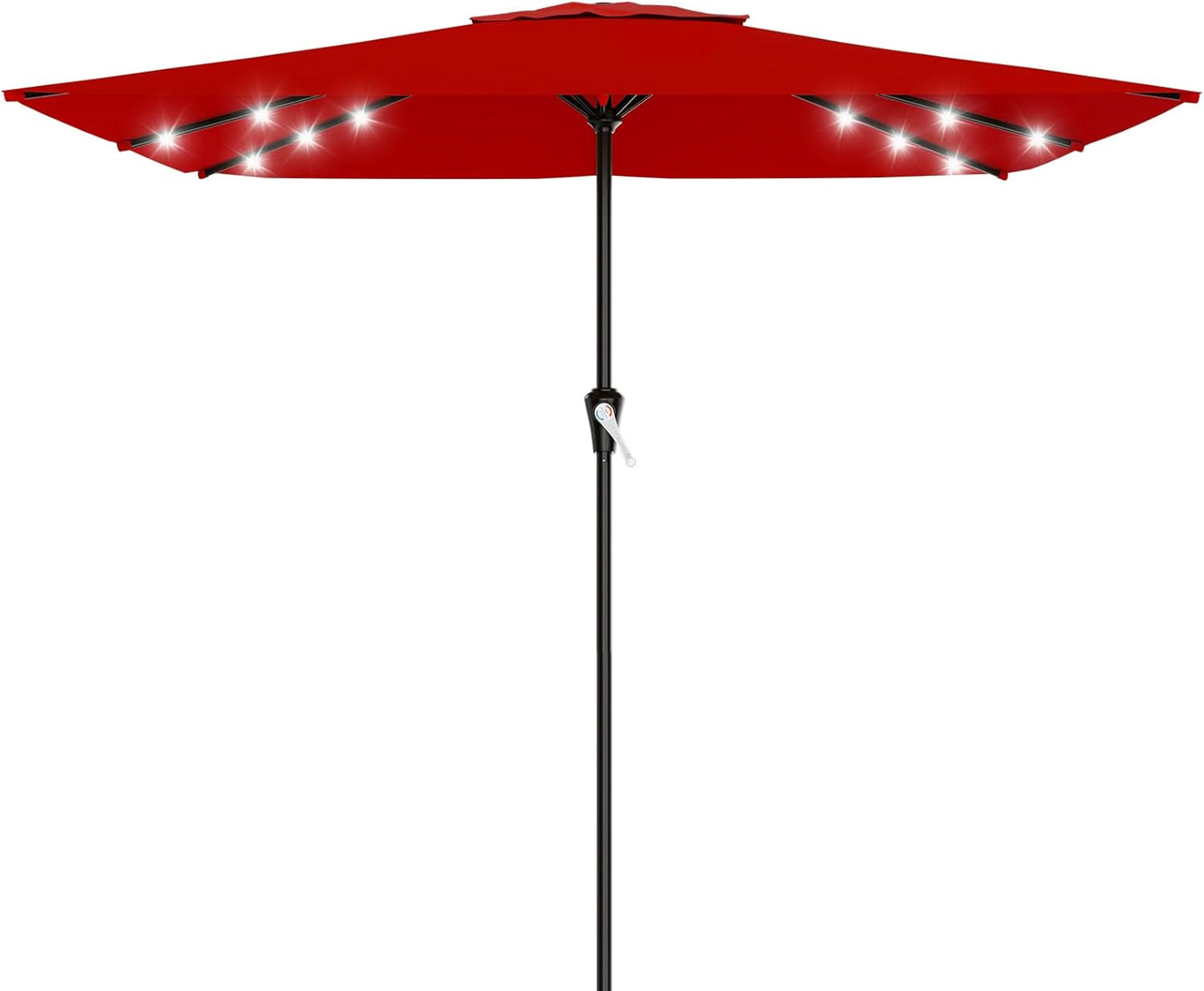 SUNGUARD UMBRELLAS Rectangular Solar LED Patio Umbrella, 16-Light Vented Canopy with Crank Tilt - Dark Green / 12 Ft