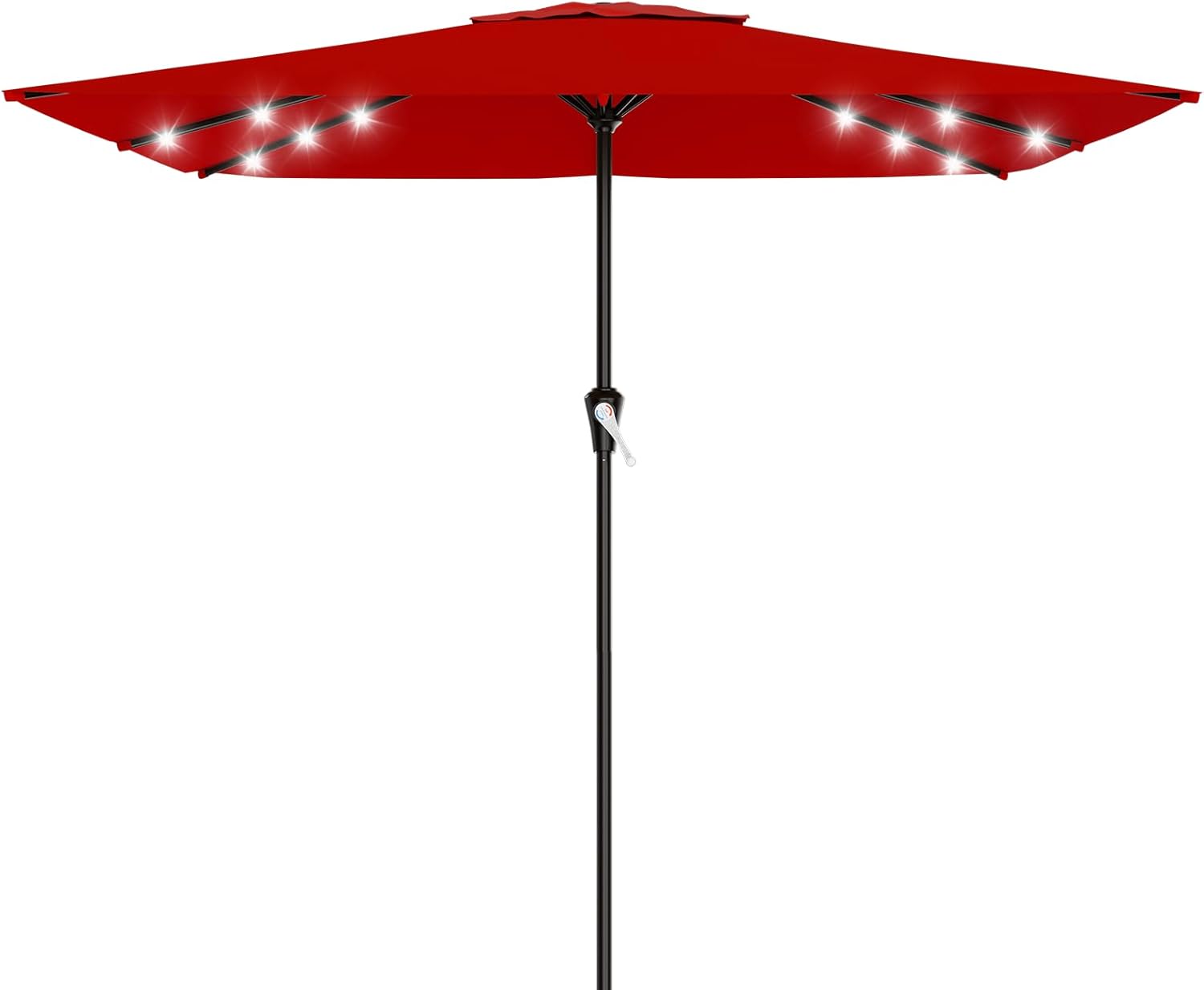 SUNGUARD UMBRELLAS Rectangular Solar LED Patio Umbrella, 16-Light Vented Canopy with Crank Tilt - Dark Green / 12 Ft