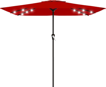 SUNGUARD UMBRELLAS Rectangular Solar LED Patio Umbrella, 16-Light Vented Canopy with Crank Tilt - Dark Green / 12 Ft