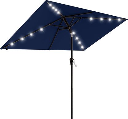 SUNGUARD UMBRELLAS Rectangular Solar LED Patio Umbrella, 16-Light Vented Canopy with Crank Tilt