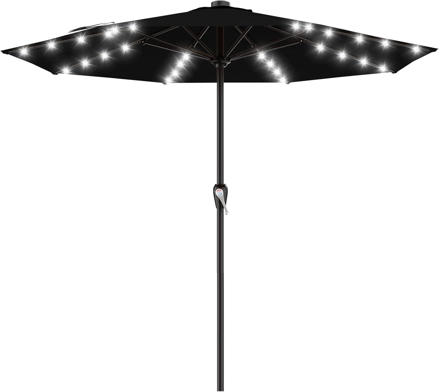 SUNGUARD UMBRELLAS Rectangular Solar LED Patio Umbrella, 16-Light Vented Canopy with Crank Tilt - Black / 8 X 10 Ft