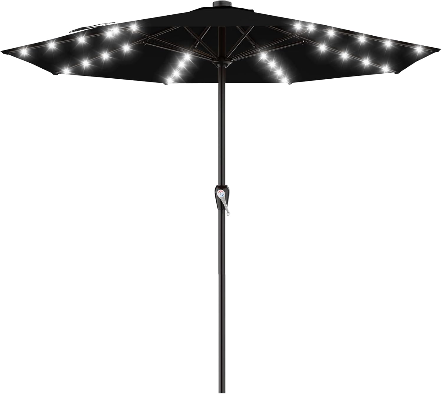 SUNGUARD UMBRELLAS Rectangular Solar LED Patio Umbrella, 16-Light Vented Canopy with Crank Tilt - Black / 8 X 10 Ft