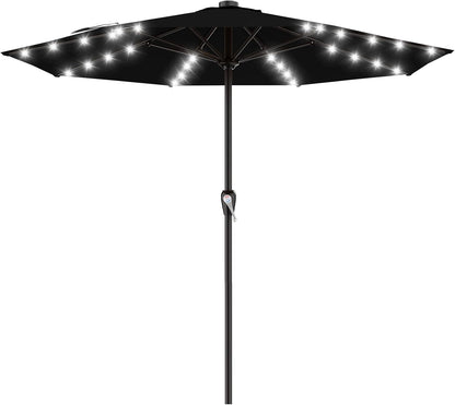 SUNGUARD UMBRELLAS Rectangular Solar LED Patio Umbrella, 16-Light Vented Canopy with Crank Tilt - Black / 8 X 10 Ft