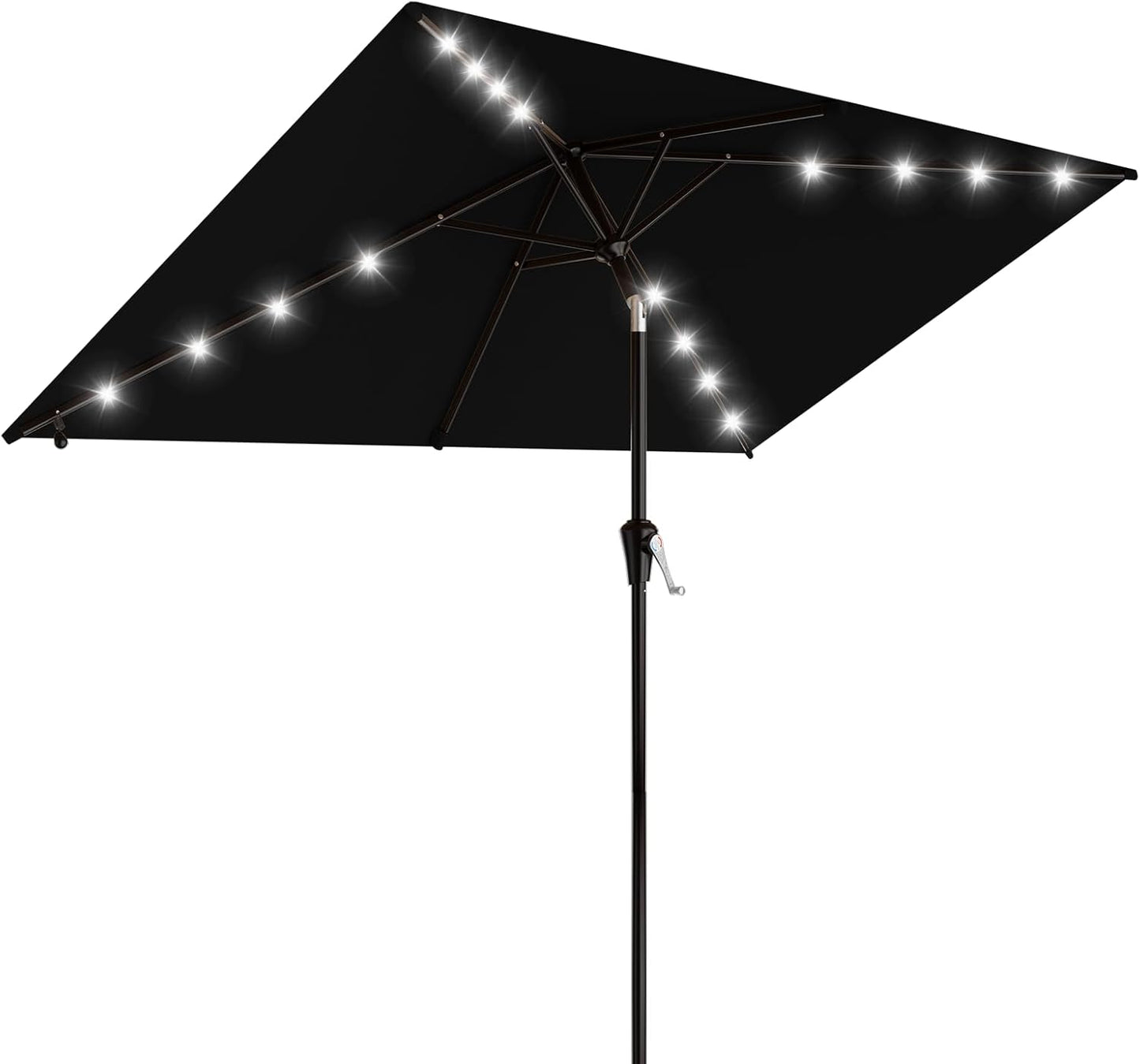 SUNGUARD UMBRELLAS Rectangular Solar LED Patio Umbrella, 16-Light Vented Canopy with Crank Tilt - Navy / 9 Ft