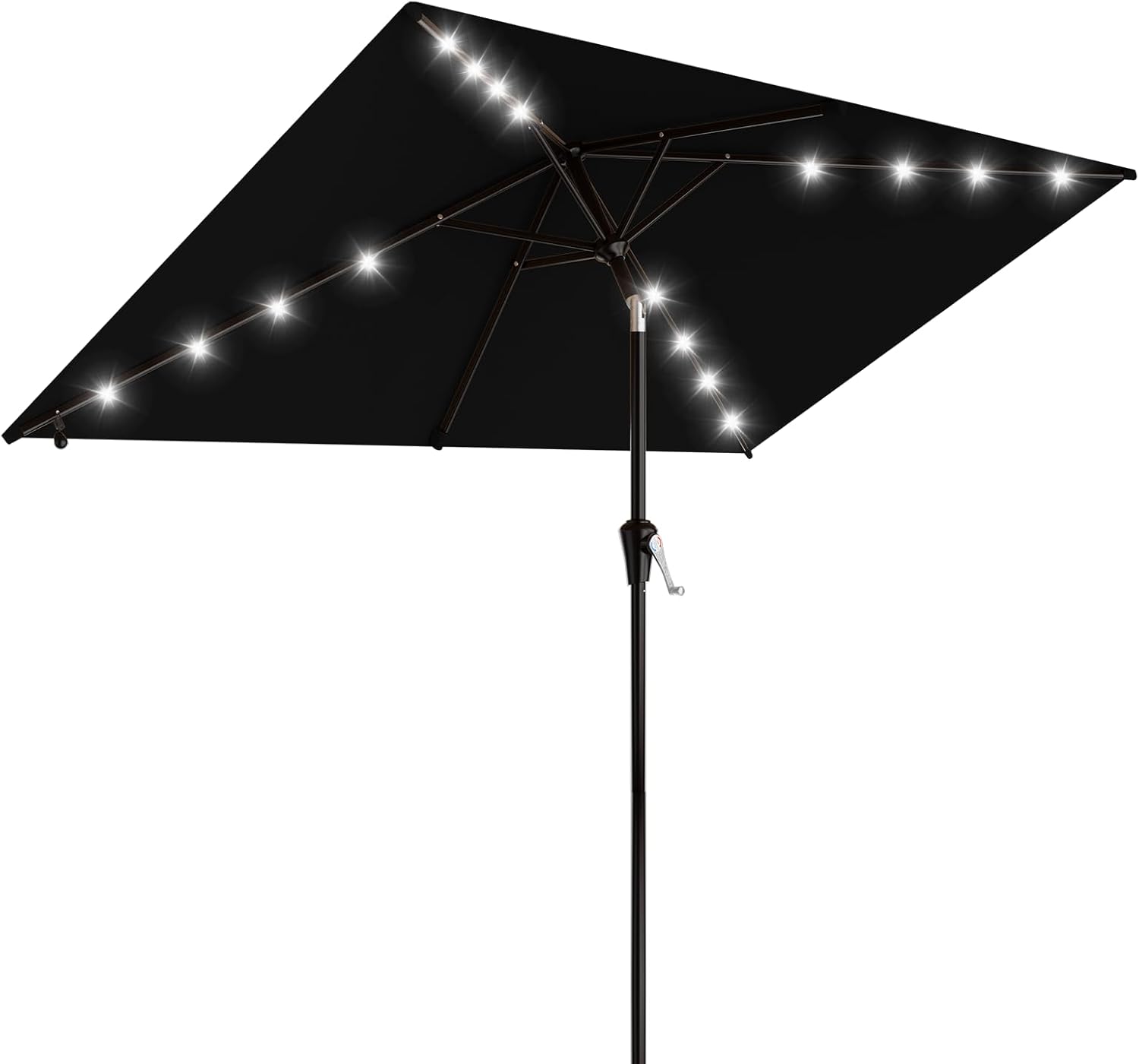 SUNGUARD UMBRELLAS Rectangular Solar LED Patio Umbrella, 16-Light Vented Canopy with Crank Tilt - Navy / 9 Ft