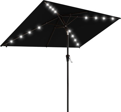 SUNGUARD UMBRELLAS Rectangular Solar LED Patio Umbrella, 16-Light Vented Canopy with Crank Tilt - Navy / 9 Ft
