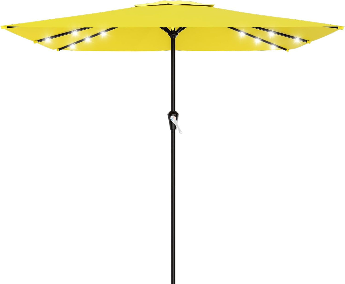 SUNGUARD UMBRELLAS Rectangular Solar LED Patio Umbrella, 16-Light Vented Canopy with Crank Tilt - Khaki / 9 Ft