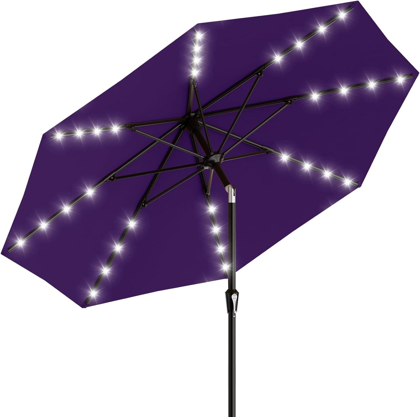 SUNGUARD UMBRELLAS Rectangular Solar LED Patio Umbrella, 16-Light Vented Canopy with Crank Tilt - Cerulean / 9 Ft
