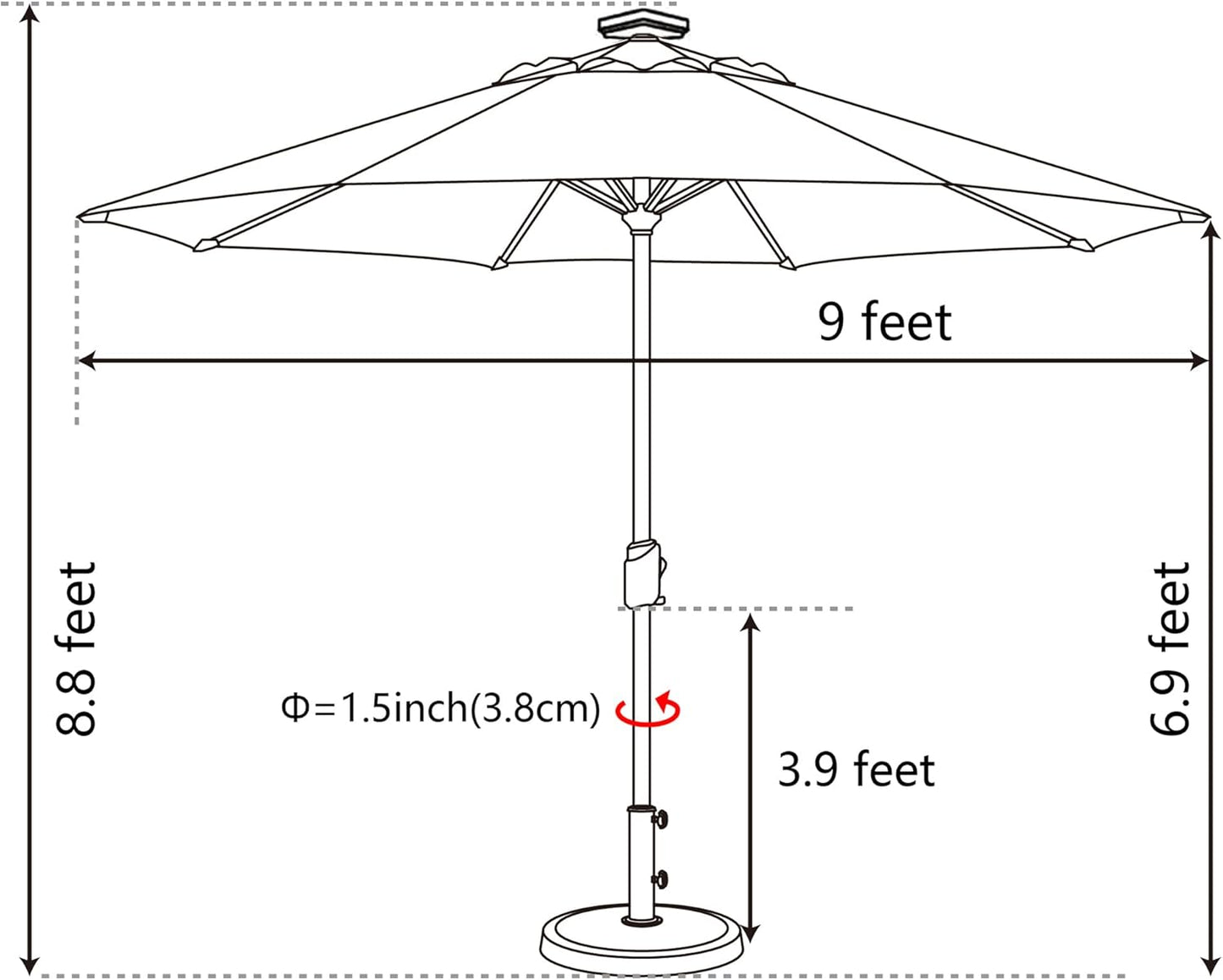 SUNGUARD UMBRELLAS Solar LED Patio Umbrella, 80-Light Acrylic Market Umbrella with Crank and Tilt - Taupe / 10FT Single Vent