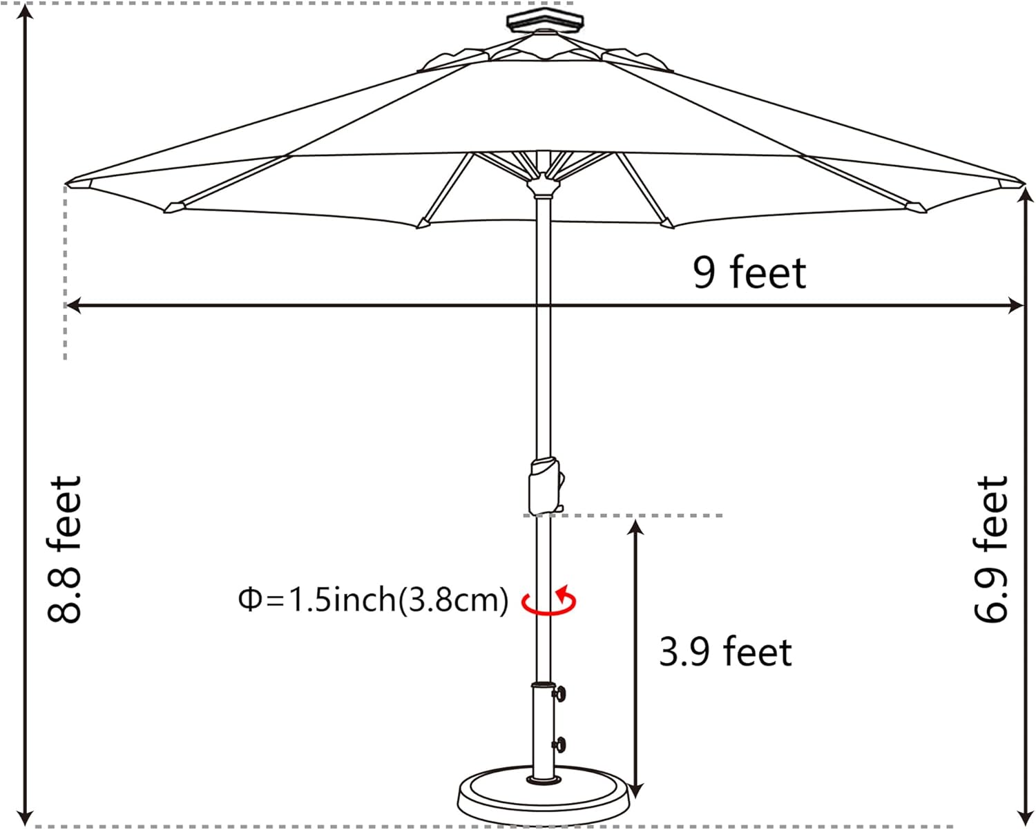 SUNGUARD UMBRELLAS Solar LED Patio Umbrella, 80-Light Acrylic Market Umbrella with Crank and Tilt - Taupe / 10FT Single Vent