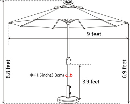 SUNGUARD UMBRELLAS Solar LED Patio Umbrella, 80-Light Acrylic Market Umbrella with Crank and Tilt - Taupe / 10FT Single Vent