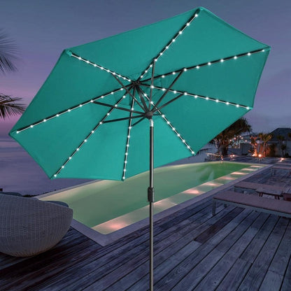 SUNGUARD UMBRELLAS Solar LED Patio Umbrella, 80-Light Acrylic Market Umbrella with Crank and Tilt - Royal Blue / 9FT Single Vent