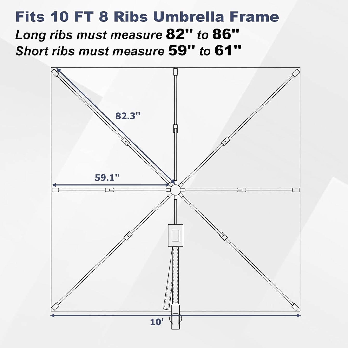 SUNGUARD UMBRELLAS 10 x 10 ft Square Cantilever Replacement Canopy, 8-Rib 230 GSM Polyester Cover - Royal Blue