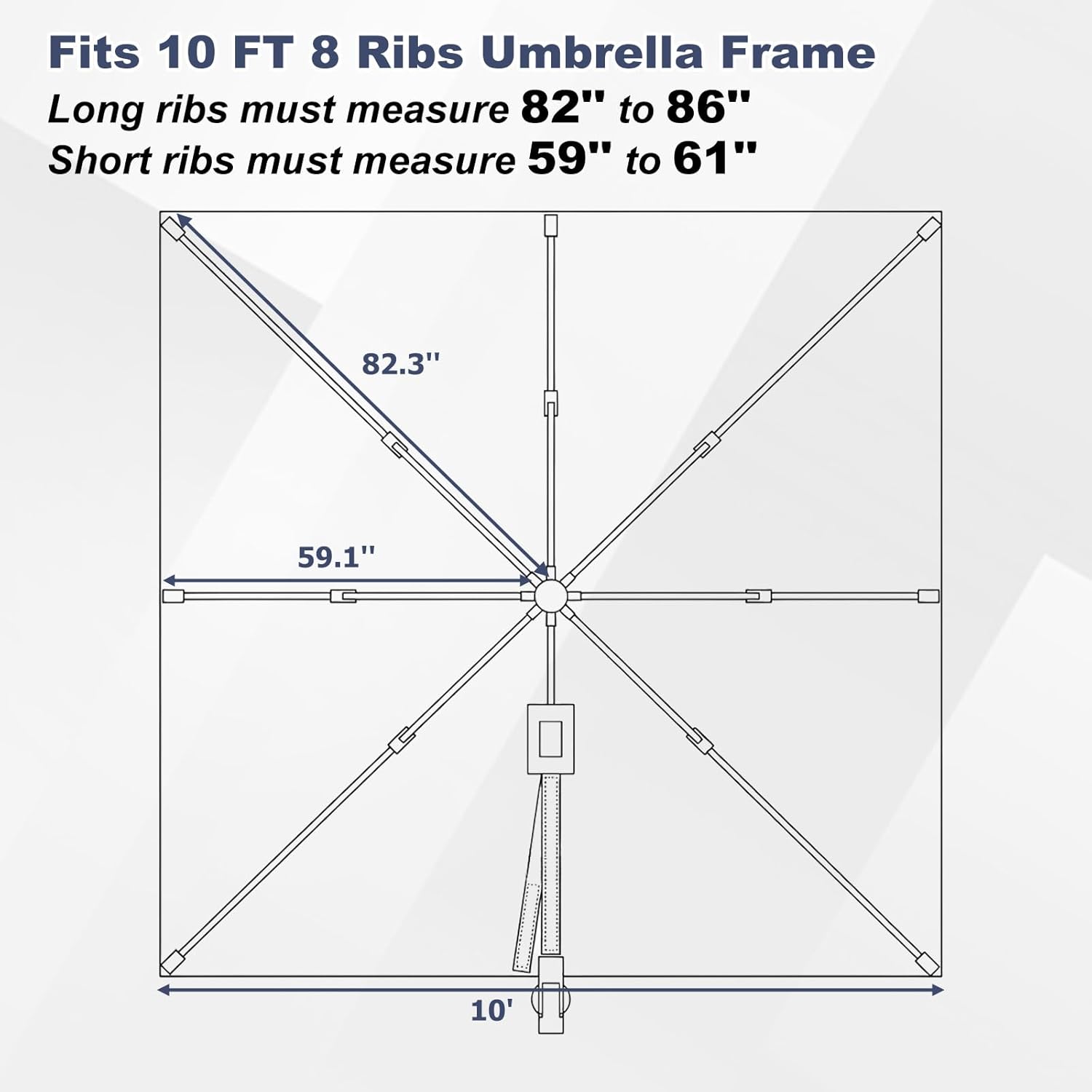 SUNGUARD UMBRELLAS 10 x 10 ft Square Cantilever Replacement Canopy, 8-Rib 230 GSM Polyester Cover - Royal Blue
